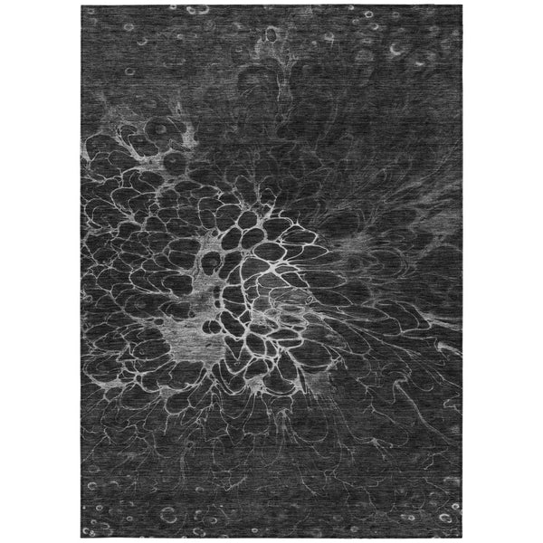Homeroots 3' Charcoal Gray Silver Abstract Indoor Outdoor Area Rug - Stain Resistant, Washable & Durable Design 10' X 14' Polyester 580075