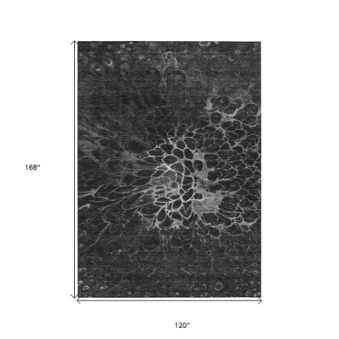 Homeroots 3' Charcoal Gray Silver Abstract Indoor Outdoor Area Rug - Stain Resistant, Washable & Durable Design 10' X 14' Polyester 580075