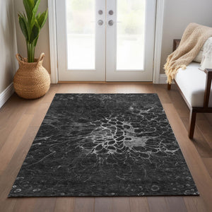 Homeroots 3' Charcoal Gray Silver Abstract Indoor Outdoor Area Rug - Stain Resistant, Washable & Durable Design 10' X 14' Polyester 580075
