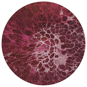 HomeRoots 5' Stylish Merlot Blush Gray Abstract Washable Area Rug for Indoor Outdoor Spaces, Easy Care & Durable 8' Round 580084