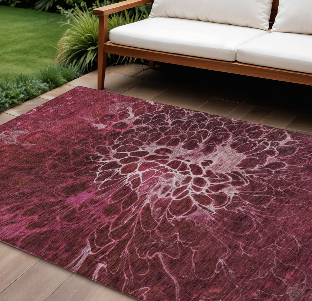 HomeRoots 5' Stylish Merlot Blush Gray Abstract Washable Area Rug for Indoor Outdoor Spaces, Easy Care & Durable 10' X 14' 580087