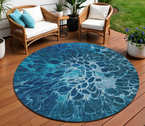 Homeroots 3' Charcoal Gray Silver Abstract Indoor Outdoor Area Rug - Stain Resistant, Washable & Durable Design 8' Round Polyester 580090
