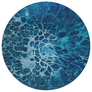 Homeroots 3' Charcoal Gray Silver Abstract Indoor Outdoor Area Rug - Stain Resistant, Washable & Durable Design 8' Round Polyester 580090