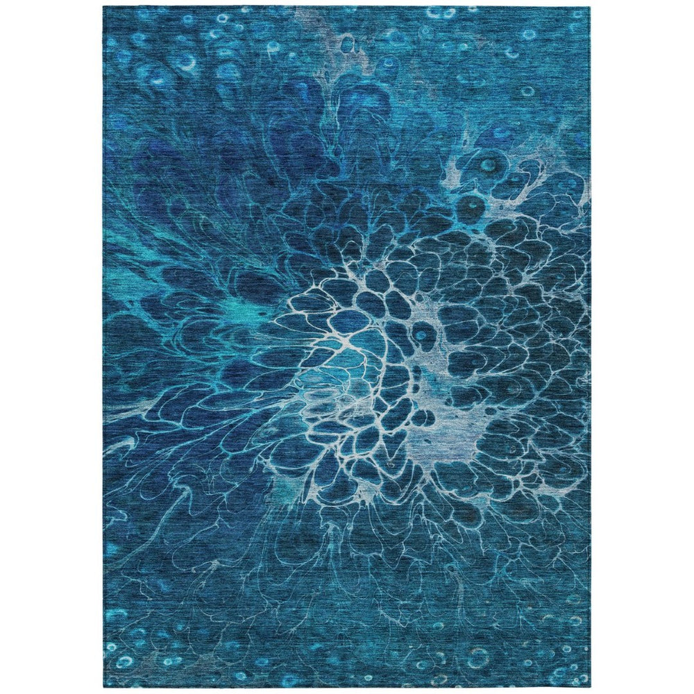 HomeRoots 9' Navy Blue and Sky Blue Abstract Area Rug – Stylish, Durable, and Washable for Indoor & Outdoor Use 9' X 12' 580092