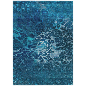 HomeRoots 5' Navy Blue and Sky Blue Abstract Area Rug - Stylish, Washable, Stain-Resistant for Indoor/Outdoor Use 10' X 14' 580093