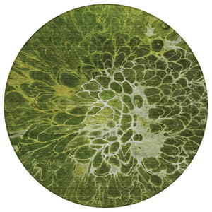 HomeRoots 5' Olive Green and Sage Abstract Washable Area Rug – Durable, Stylish, Perfect for Indoor/Outdoor Use 8' Round 580096