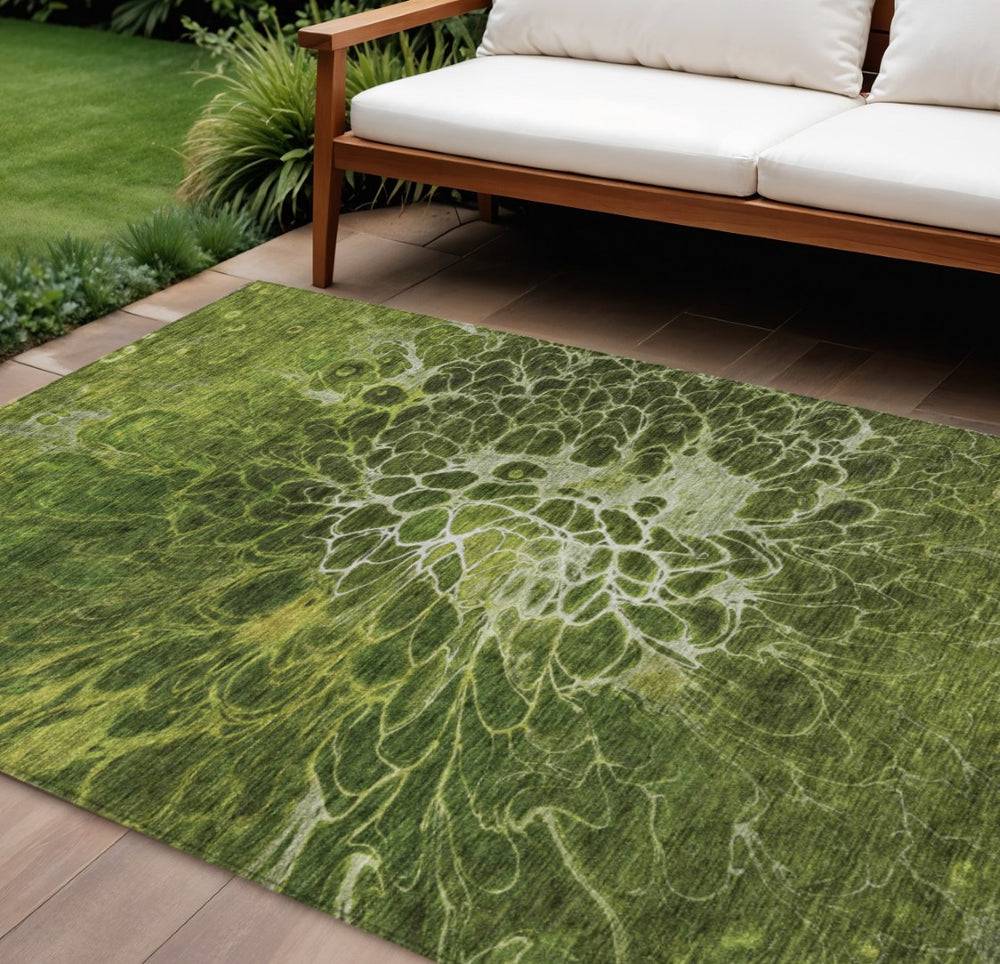 HomeRoots 5' Olive Green and Sage Abstract Washable Area Rug – Durable, Stylish, Perfect for Indoor/Outdoor Use 8' X 10' 580097