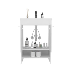 English Elm Lorenzo 60 cm White Floor Vanity with 4 Drawers & 2 Open Shelves — Compact Kronos Finish, Freestanding Storage B200P362050
