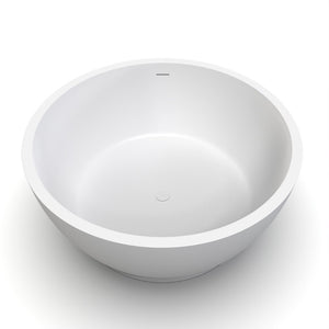 English Elm 52.7 Inch Round Freestanding Solid Surface Soaking Tub Matte White Spa Bath W1613P499301