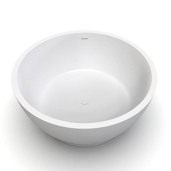 English Elm 52.7 Inch Round Freestanding Solid Surface Soaking Tub Matte White Spa Bath W1613P499301