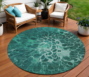 Homeroots 3' Charcoal Gray Silver Abstract Indoor Outdoor Area Rug - Stain Resistant, Washable & Durable Design 8' Round Polyester 580102