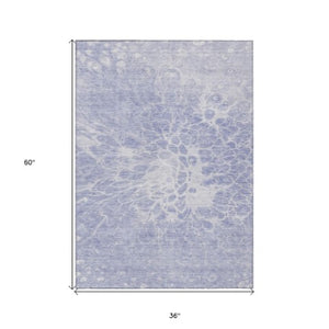 Homeroots 3' Stylish Abstract Lavender And Ivory Washable Area Rug For Indoor Or Outdoor Use, Durable Design 3' X 5' Polyester 580106
