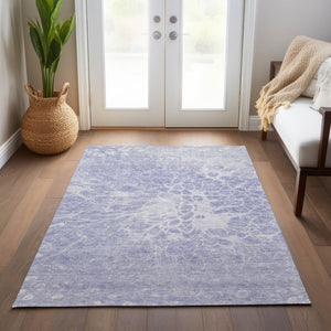 Homeroots 3' Stylish Abstract Lavender And Ivory Washable Area Rug For Indoor Or Outdoor Use, Durable Design 3' X 5' Polyester 580106