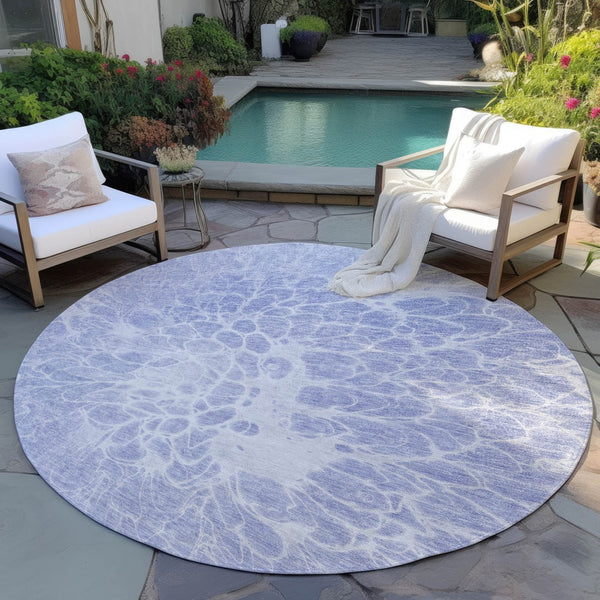 Homeroots 3' Stylish Abstract Lavender And Ivory Washable Area Rug For Indoor Or Outdoor Use, Durable Design 8' Round Polyester 580108