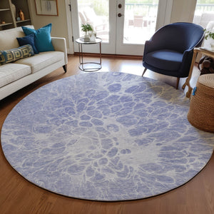 Homeroots 3' Stylish Abstract Lavender And Ivory Washable Area Rug For Indoor Or Outdoor Use, Durable Design 8' Round Polyester 580108