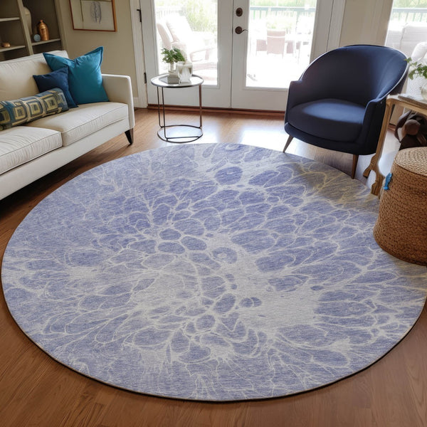 Homeroots 3' Stylish Abstract Lavender And Ivory Washable Area Rug For Indoor Or Outdoor Use, Durable Design 8' Round Polyester 580108
