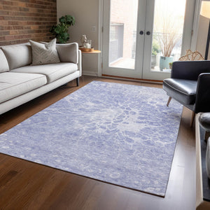 Homeroots 3' Stylish Abstract Lavender And Ivory Washable Area Rug For Indoor Or Outdoor Use, Durable Design 8' X 10' Polyester 580109