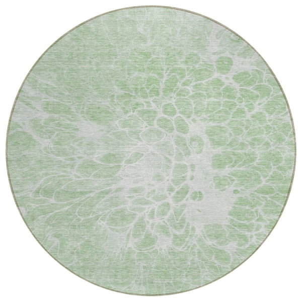 HomeRoots 5' Mint Green and Ivory Abstract Area Rug - Stylish, Washable Design for Indoor and Outdoor Spaces 8' Round 580114