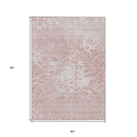 Homeroots 3' Stylish Abstract Lavender And Ivory Washable Area Rug For Indoor Or Outdoor Use, Durable Design 5' X 8' Polyester 580119