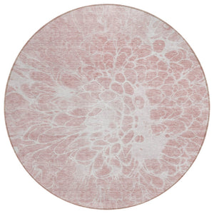 HomeRoots 5' Soft Pink Blush and Ivory Abstract Washable Area Rug for Stylish Indoor Outdoor Spaces 8' Round 580120