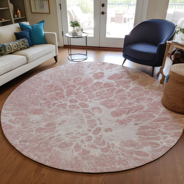 Homeroots 3' Stylish Abstract Lavender And Ivory Washable Area Rug For Indoor Or Outdoor Use, Durable Design 8' Round Polyester 580120