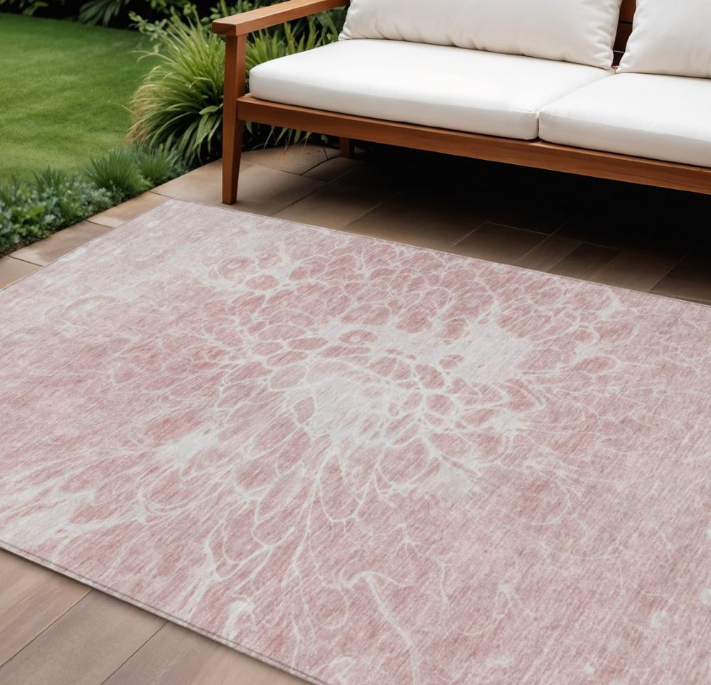 HomeRoots 9' Pink Blush and Ivory Abstract Indoor Outdoor Area Rug – Durable, Washable, Stylish Home Décor 9' X 12' 580122