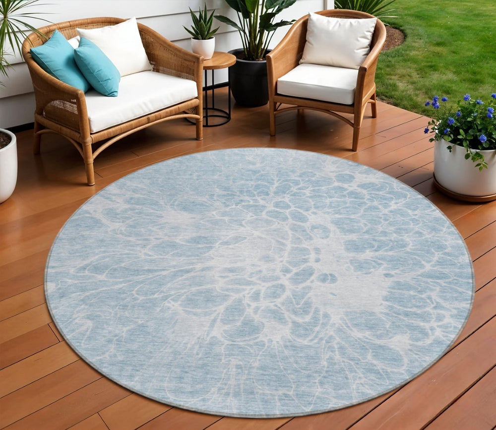 HomeRoots 5' Sky Blue and Denim Abstract Washable Area Rug – Durable, Stylish, Ideal for Indoor & Outdoor Spaces 8' Round 580126