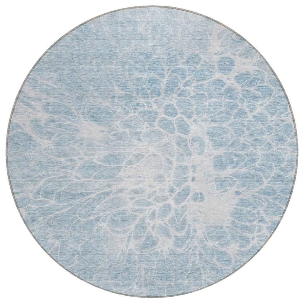 HomeRoots 5' Sky Blue and Denim Abstract Washable Area Rug – Durable, Stylish, Ideal for Indoor & Outdoor Spaces 8' Round 580126