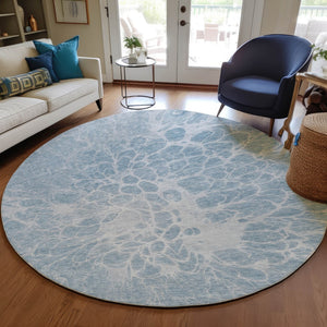 Homeroots 3' Stylish Abstract Lavender And Ivory Washable Area Rug For Indoor Or Outdoor Use, Durable Design 8' Round Polyester 580126