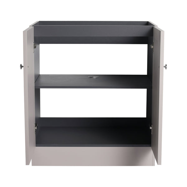 English Elm 30" Modern Freestanding Bathroom Vanity with Integrated Basin, Adjustable Shelf & 3 Metal Handles khaki W999P241054