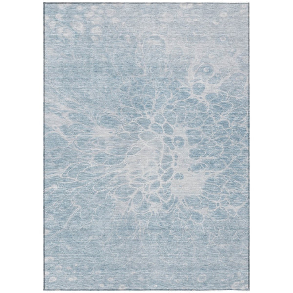 HomeRoots 9' Sky Blue and Denim Abstract Washable Area Rug for Indoor and Outdoor High-Traffic Spaces 9' X 12' 580128