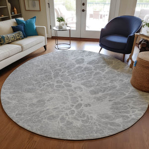 Homeroots 3' Stylish Abstract Lavender And Ivory Washable Area Rug For Indoor Or Outdoor Use, Durable Design 8' Round Polyester 580132