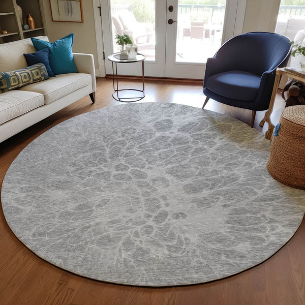 Homeroots 3' Stylish Abstract Lavender And Ivory Washable Area Rug For Indoor Or Outdoor Use, Durable Design 8' Round Polyester 580132