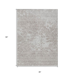Homeroots 3' Stylish Abstract Lavender And Ivory Washable Area Rug For Indoor Or Outdoor Use, Durable Design 3' X 5' Polyester 580136