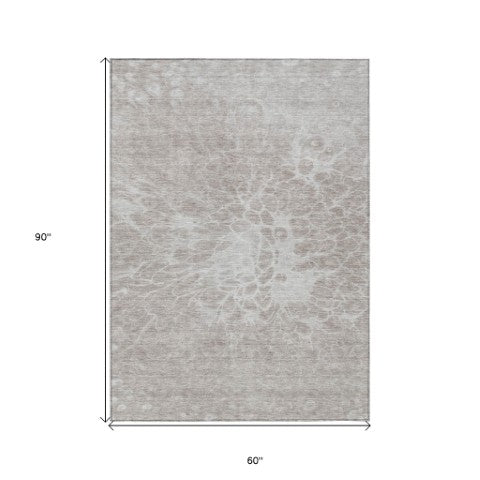Homeroots 3' Stylish Abstract Lavender And Ivory Washable Area Rug For Indoor Or Outdoor Use, Durable Design 5' X 8' Polyester 580137