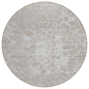 HomeRoots 5' Stylish Taupe Beige and Ivory Abstract Washable Area Rug for Indoor and Outdoor Versatility 8' Round 580138