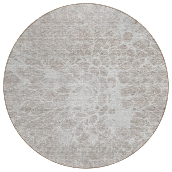 HomeRoots 5' Stylish Taupe Beige and Ivory Abstract Washable Area Rug for Indoor and Outdoor Versatility 8' Round 580138