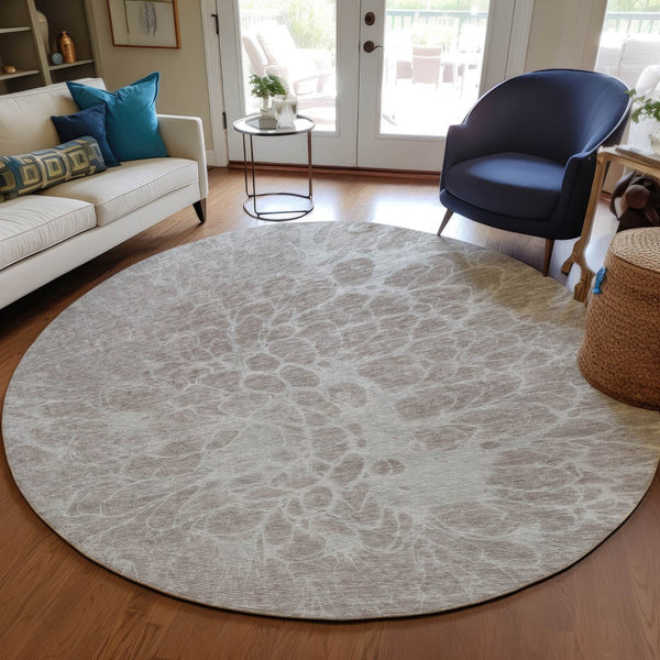 Homeroots 3' Stylish Abstract Lavender And Ivory Washable Area Rug For Indoor Or Outdoor Use, Durable Design 8' Round Polyester 580138
