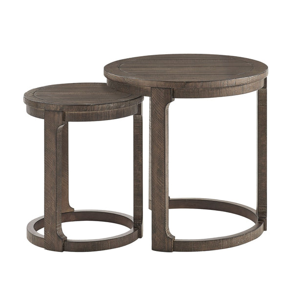 English Elm 24 Inch Round Pine Wood Nesting Side Tables Set of 2 Mid Century Rustic Living Room Accent Dark Brown W2582P385360