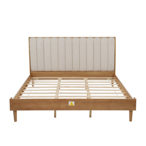 English Elm King Rattan Bed with Two Under-Storage Drawers, Rubberwood Slats, Durable 600 lb Capacity Frame Wheat W504S00258