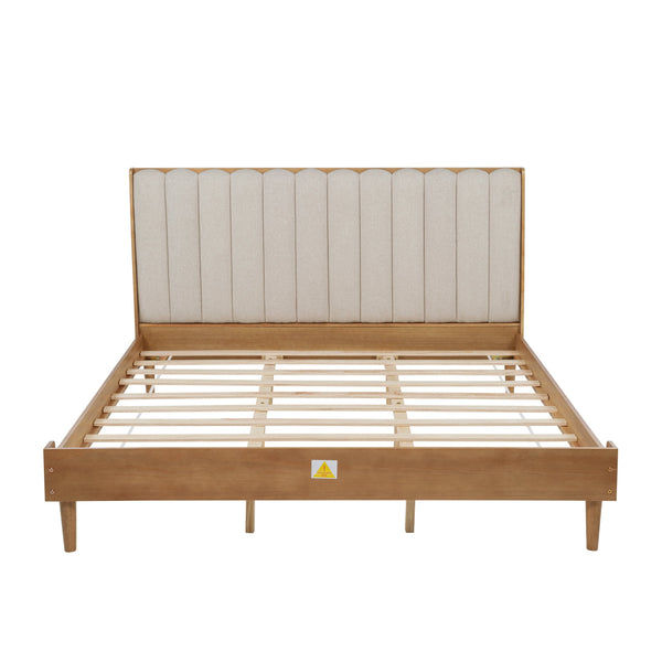 English Elm King Rattan Bed with Two Under-Storage Drawers, Rubberwood Slats, Durable 600 lb Capacity Frame Wheat W504S00258