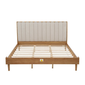 English Elm King Upholstered Bed Solid Pine Frame Piano Key Headboard for Modern Bedroom W504S00316