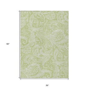Homeroots 3' Stylish Green And Ivory Paisley Washable Area Rug For Indoor And Outdoor Spaces, Durable Design 3' X 5' Polyester 580142