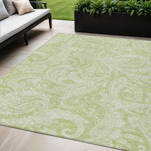 Homeroots 3' Stylish Green And Ivory Paisley Washable Area Rug For Indoor And Outdoor Spaces, Durable Design 5' X 8' Polyester 580143