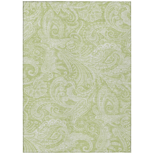 HomeRoots 5' Durable Green and Ivory Paisley Indoor Outdoor Area Rug - Stylish, Washable, and Versatile Design 5' X 8' 580143