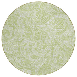 HomeRoots 5' Durable Green and Ivory Paisley Indoor Outdoor Area Rug - Stylish, Washable, and Versatile Design 8' Round 580144