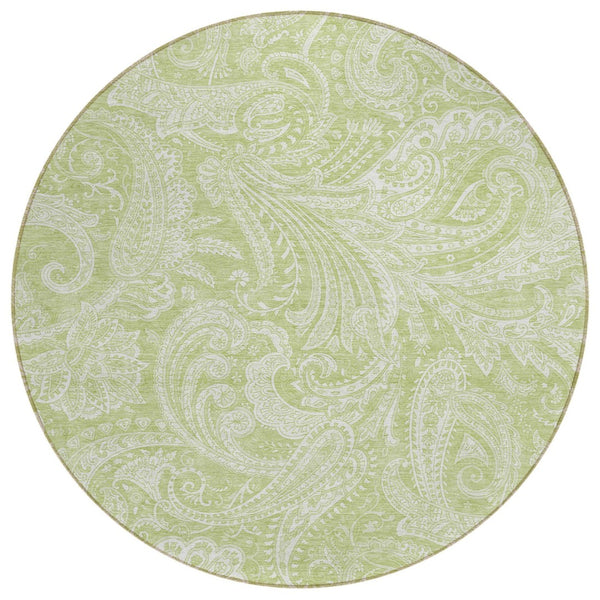 HomeRoots 5' Durable Green and Ivory Paisley Indoor Outdoor Area Rug - Stylish, Washable, and Versatile Design 8' Round 580144
