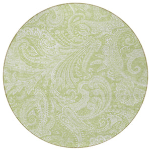Homeroots 3' Stylish Green And Ivory Paisley Washable Area Rug For Indoor And Outdoor Spaces, Durable Design 8' Round Polyester 580144
