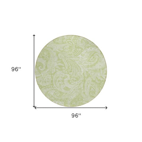 Homeroots 3' Stylish Green And Ivory Paisley Washable Area Rug For Indoor And Outdoor Spaces, Durable Design 8' Round Polyester 580144