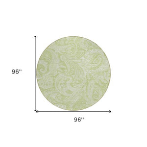 Homeroots 3' Stylish Green And Ivory Paisley Washable Area Rug For Indoor And Outdoor Spaces, Durable Design 8' Round Polyester 580144